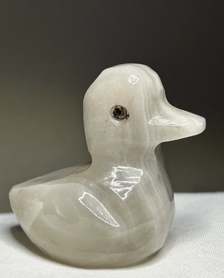 Vintage Hand Carved Alabaster Gray Duck Bird Figurine ~ 1 1/2” Tall