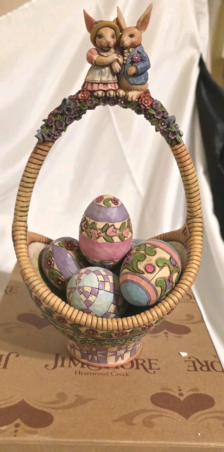 JIM SHORE ,GATHERING JOY, 2006 SET OF 1-EASTER BASCHET W/ 5 EGGS FIGURINES NIB