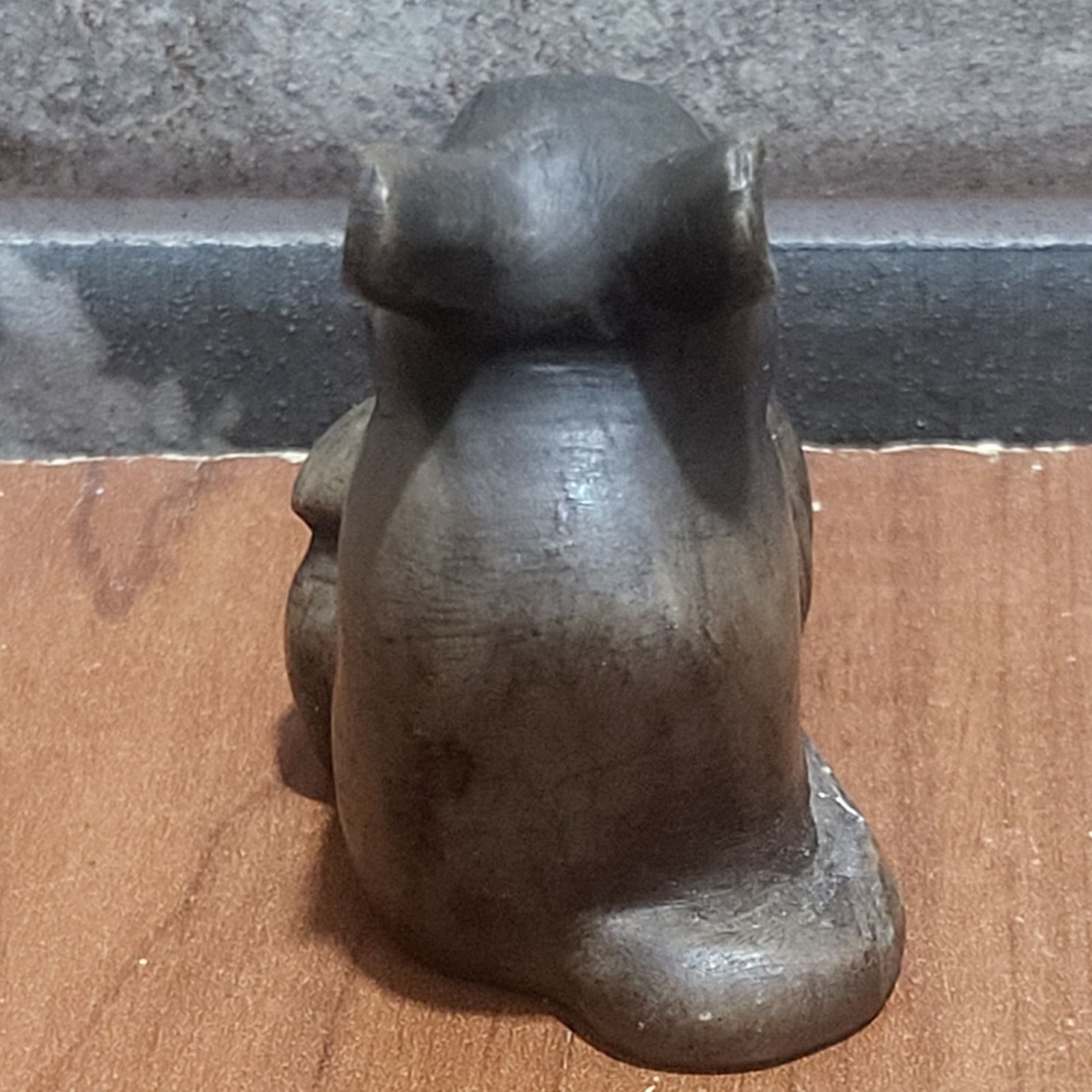 Vintage Hand Carved Soapstone Mouse Rat Holding Mushroom