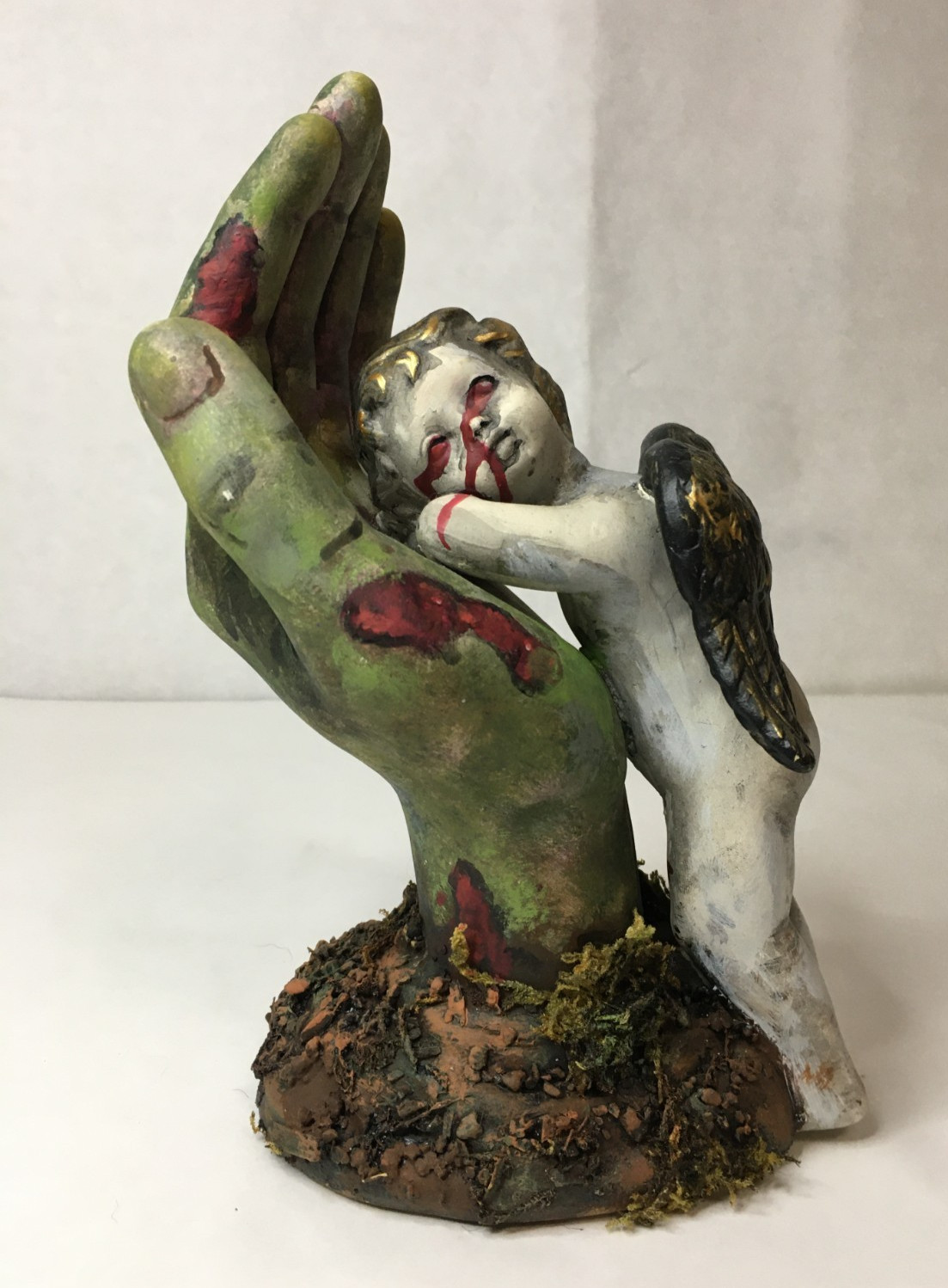 Zombie Hand & Gothic Bleeding Cherub Figurine Figure – Halloween Gothic Demon