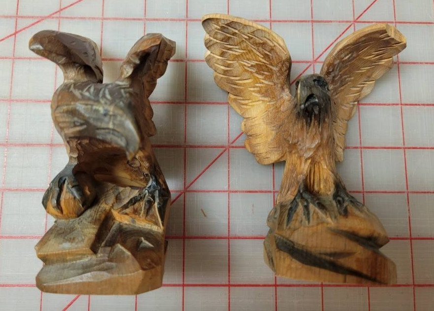 Vintage Hand-Carved Pair of Wooden Folk Art Eagles