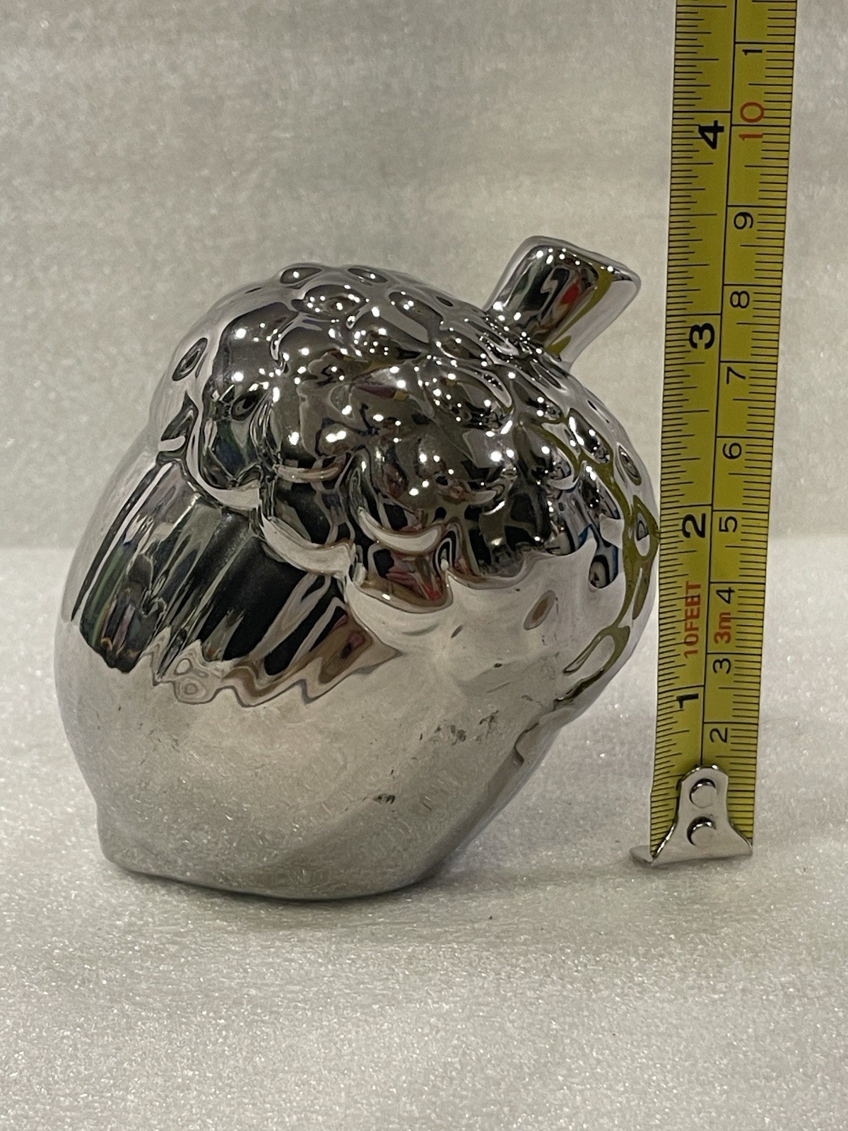 Chrome Acorn Ceramic Figurine Silver Modern Fall Decor 4in Sculpture