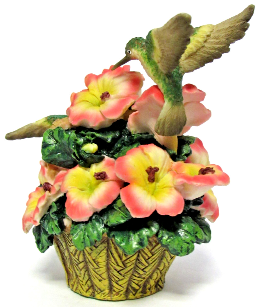 HERITAGE HOUSE “HUMMINGBIRDS ON FLOWER BASKET” ~ (5.25″ TALL) ~ ** PORCELAIN **
