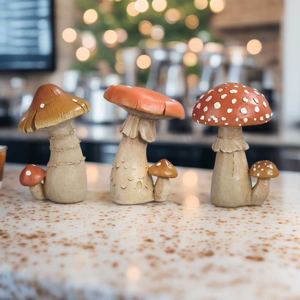 3-PC Set 4.25″H Mushroom Set Figurine Ornament Home Decor Unique Gift