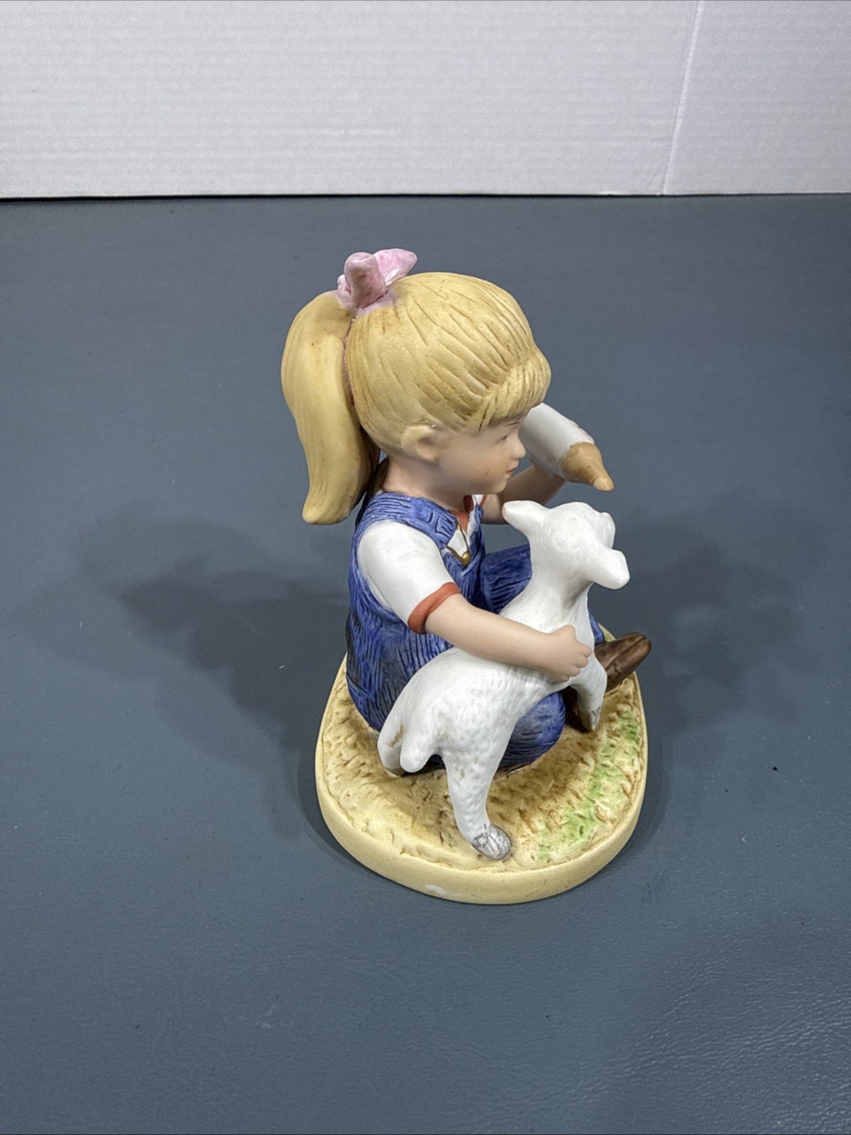 Vintage 1985 Homco Denim Days “New Beginnings” Figurine #1500 Debbie Feeds Lamb