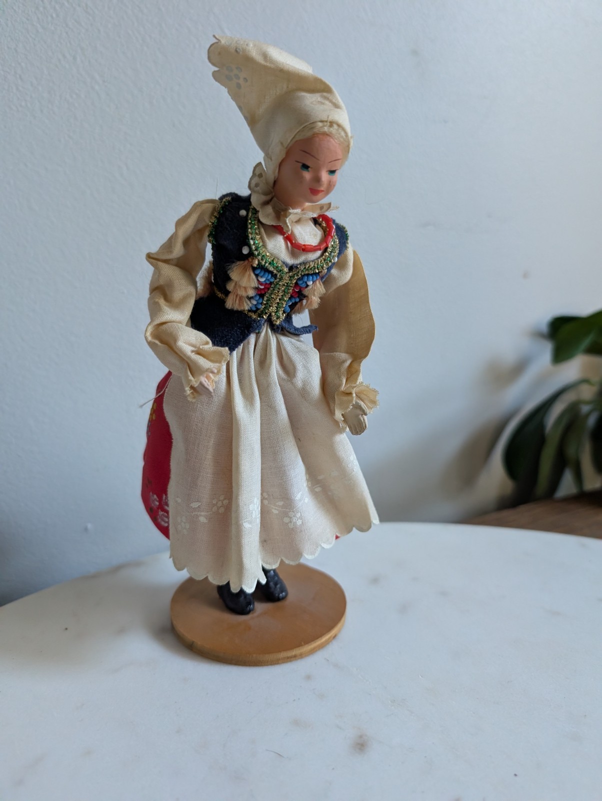 Vintage Tamburitzan Dancer Female Figurine Wood Base Painted