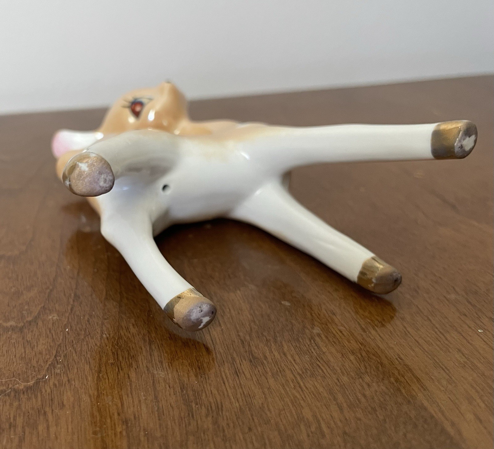 Vintage 1950s Lustreware Fawn Porcelain Cute Kitsch Baby Deer Figurine Gold Feet