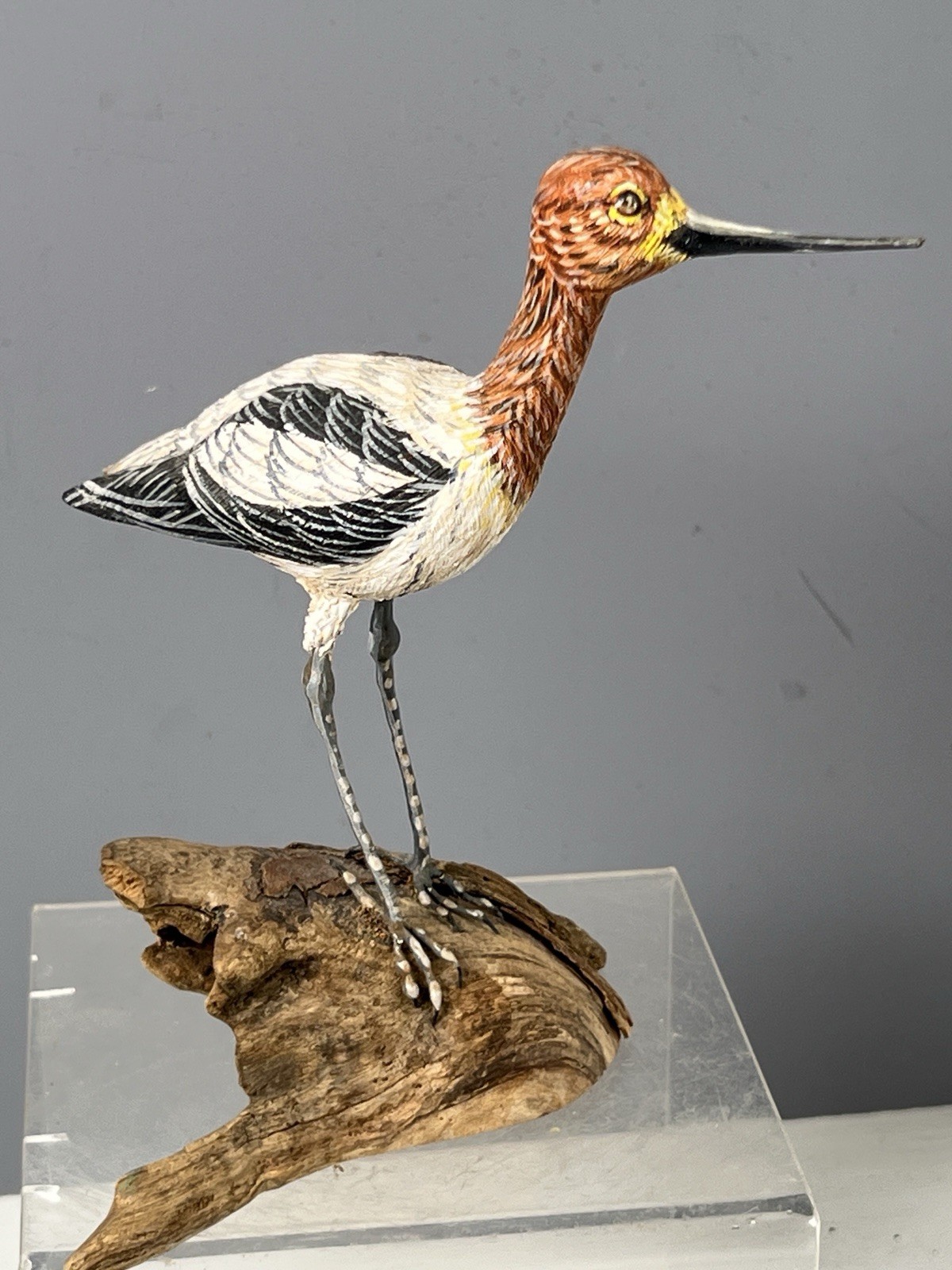 Vintage Robert Wells Signed Hand Carving & Painted Wood Shore Bird Figure