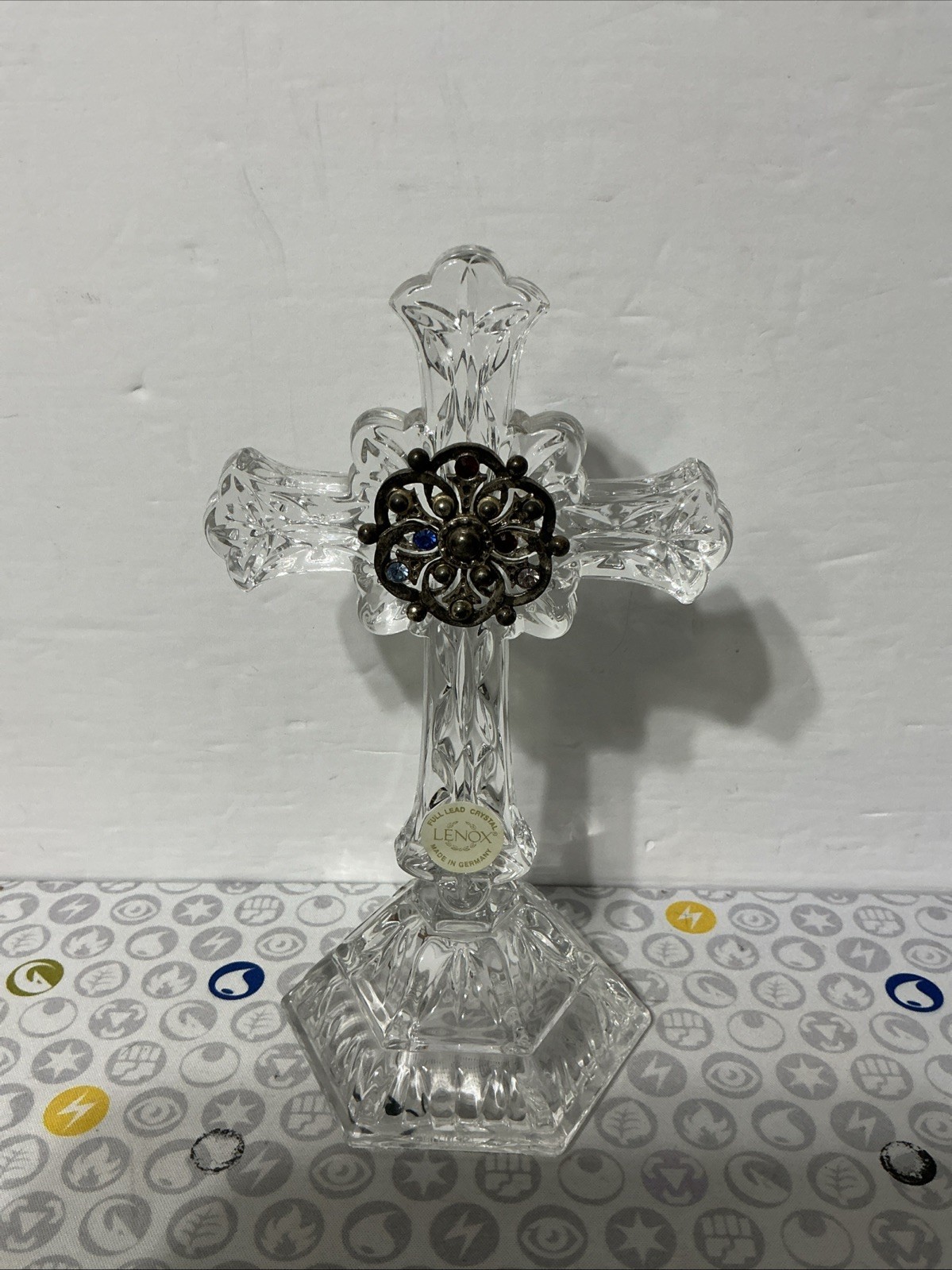 Lenox Full Lead Crystal Cross with Multi-Colored Crystals, Made in Germany 7.5”