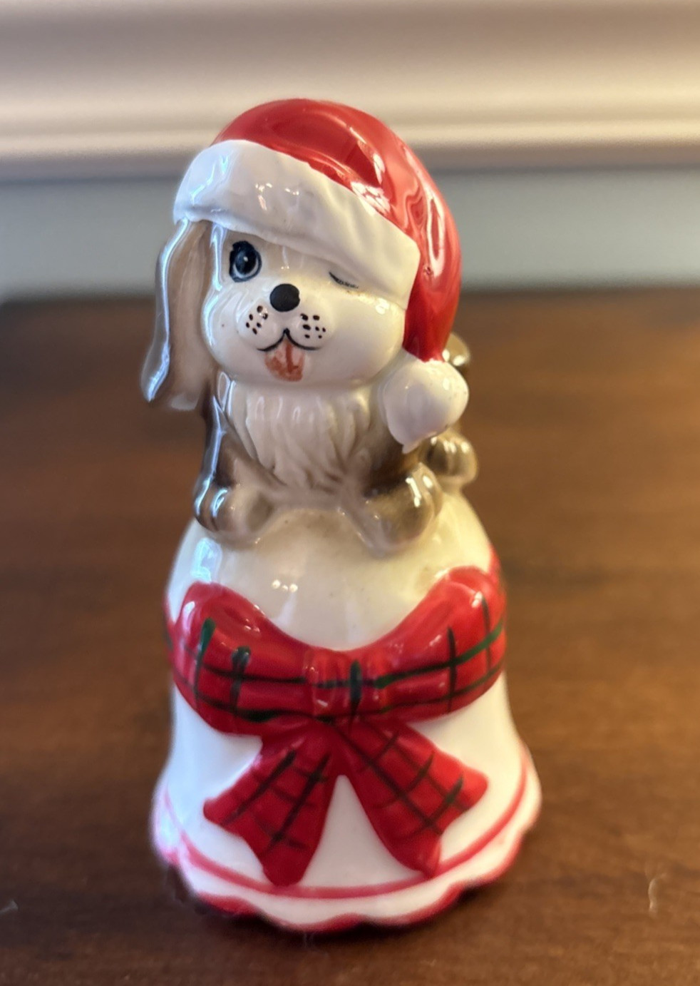 Josef Originals Christmas Dog Bell Made in Korea wearing santa hat