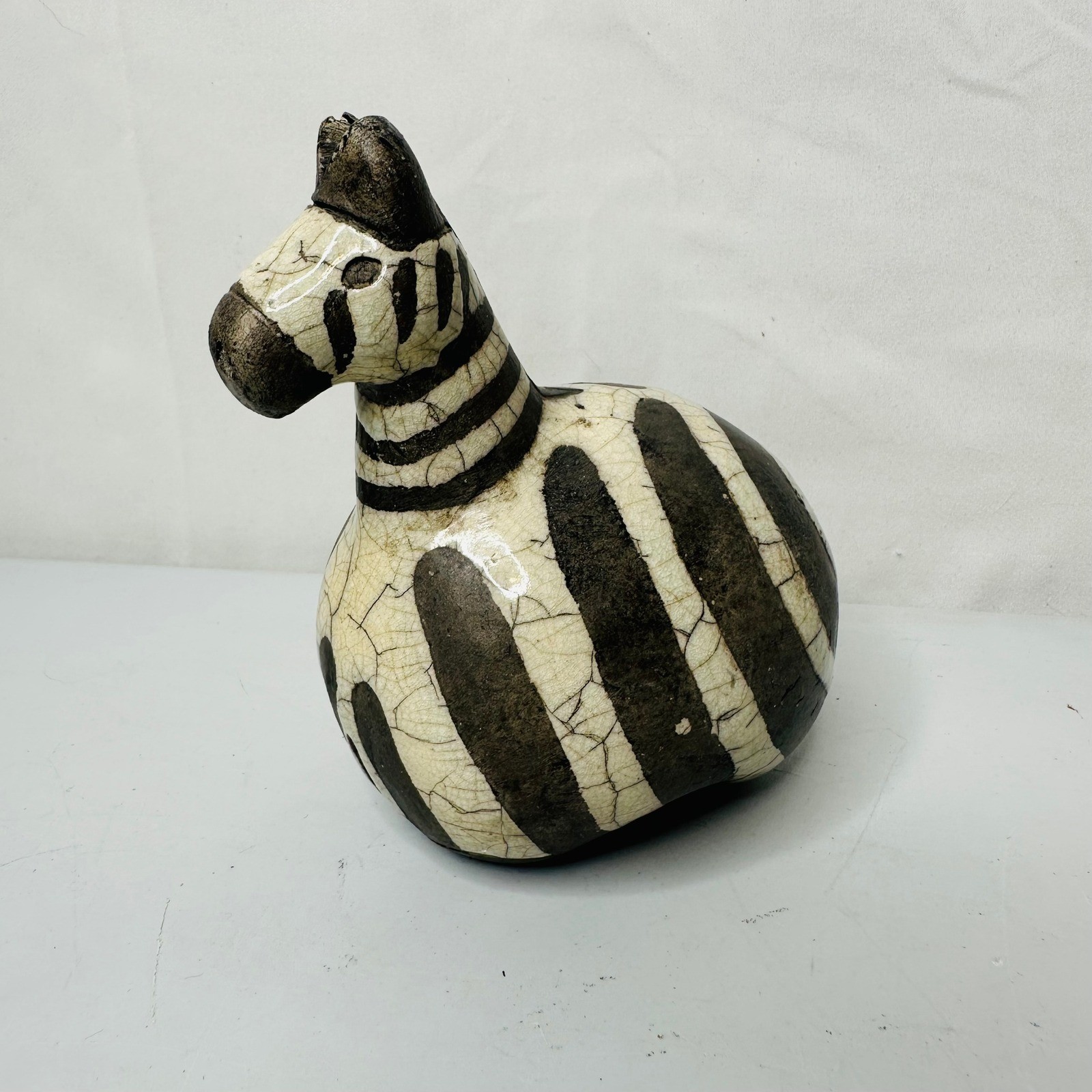 Studio Pottery Zebra Figurine Crackle Glaze Hand Painted Signed Art Piece
