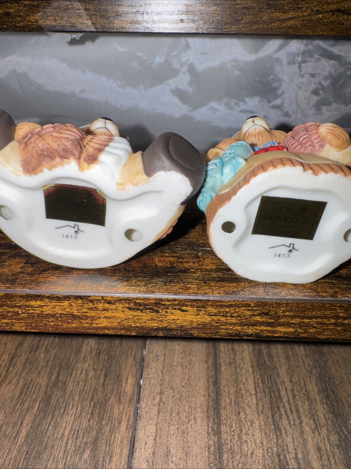 Two Vintage Thanksgiving Bears Ceramic Figurines Homco #1413