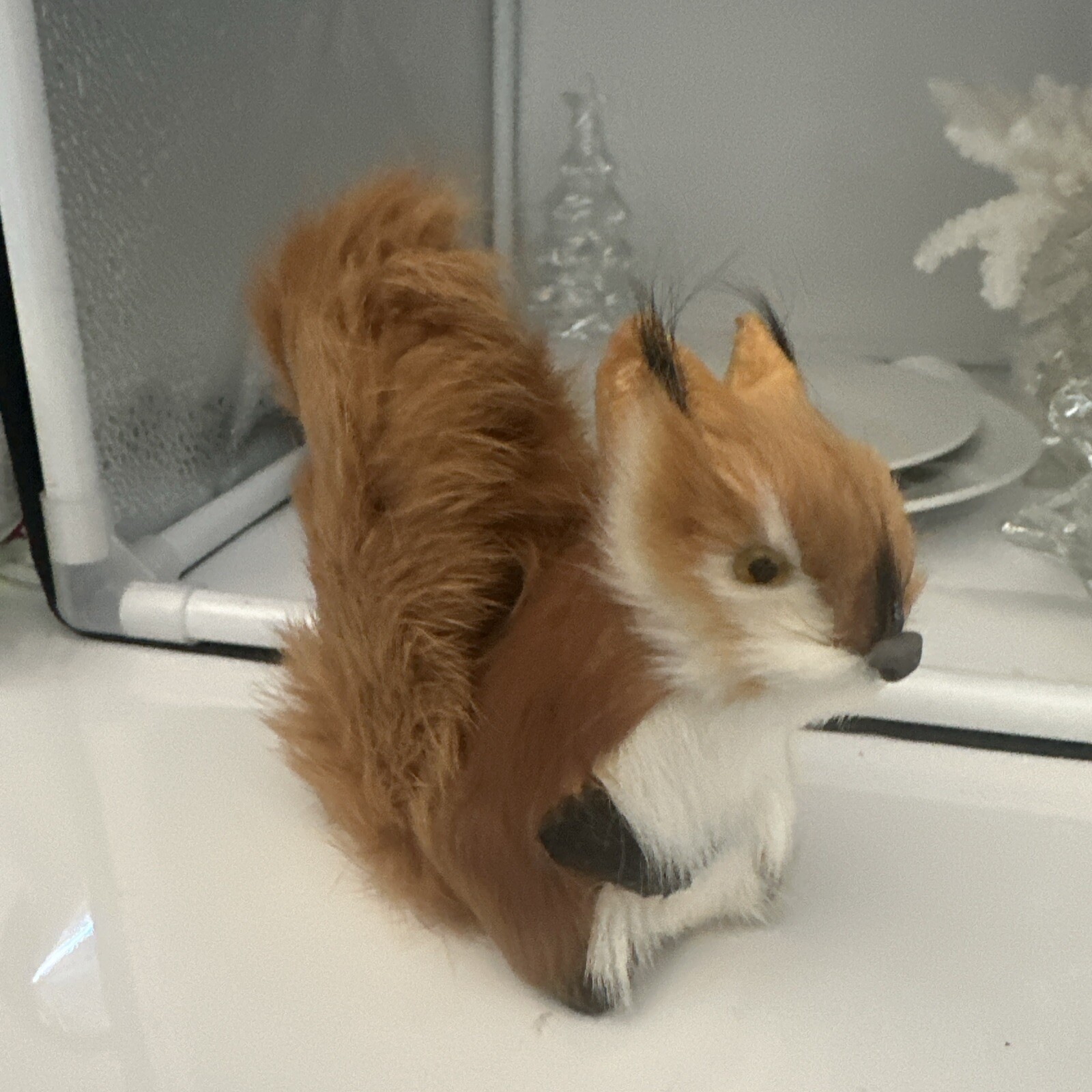 Real Fur Red Squirrel Animal Figurine Excellent Condition Glass Eyes 4.5”