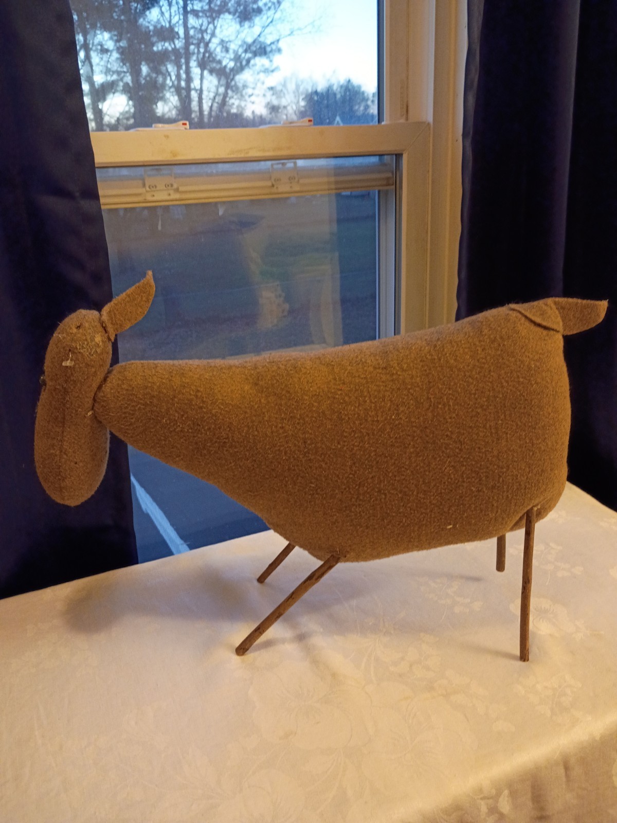 Large Handmade Country Lamb Solid Body/Thick Felt/Stick Legs/Bead Eyes16″Tx21″L