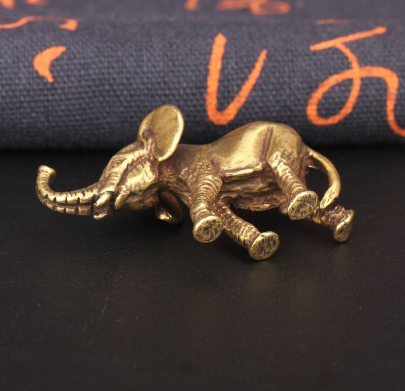 2x Brass Elephant Statue Mini Animal Sculpture Tabletop Figurine Home Decor Gift