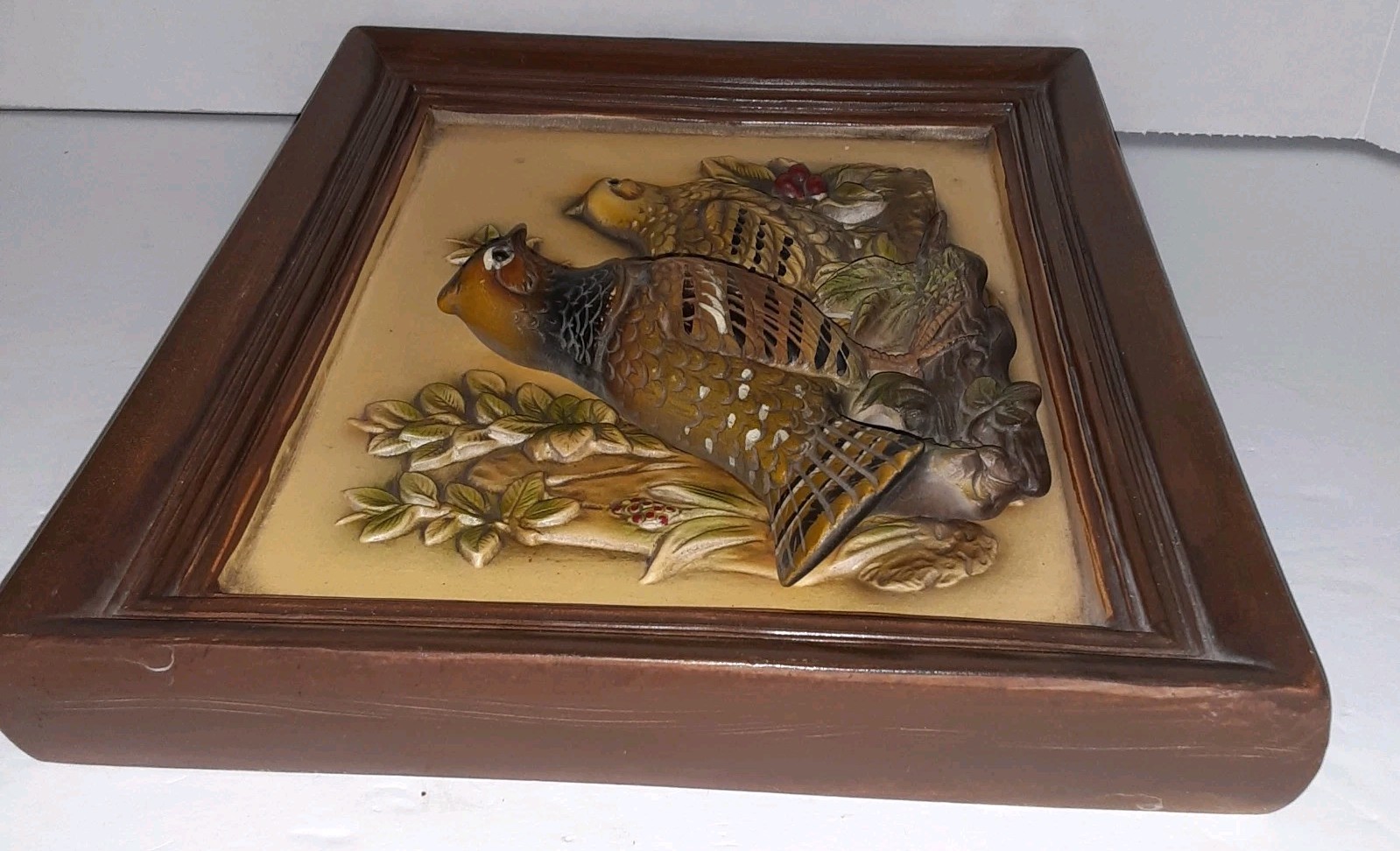 MCM Napco Chalkware Pictures Mallard Ducks Quails 3D Set Of 2