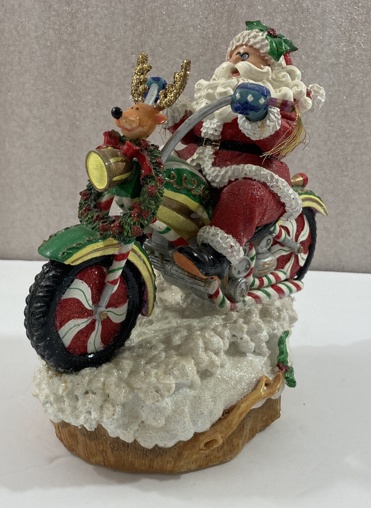 Fitz & Floyd Adventures of Santa Claus Motorcycle Chopper musical Figurine w/box