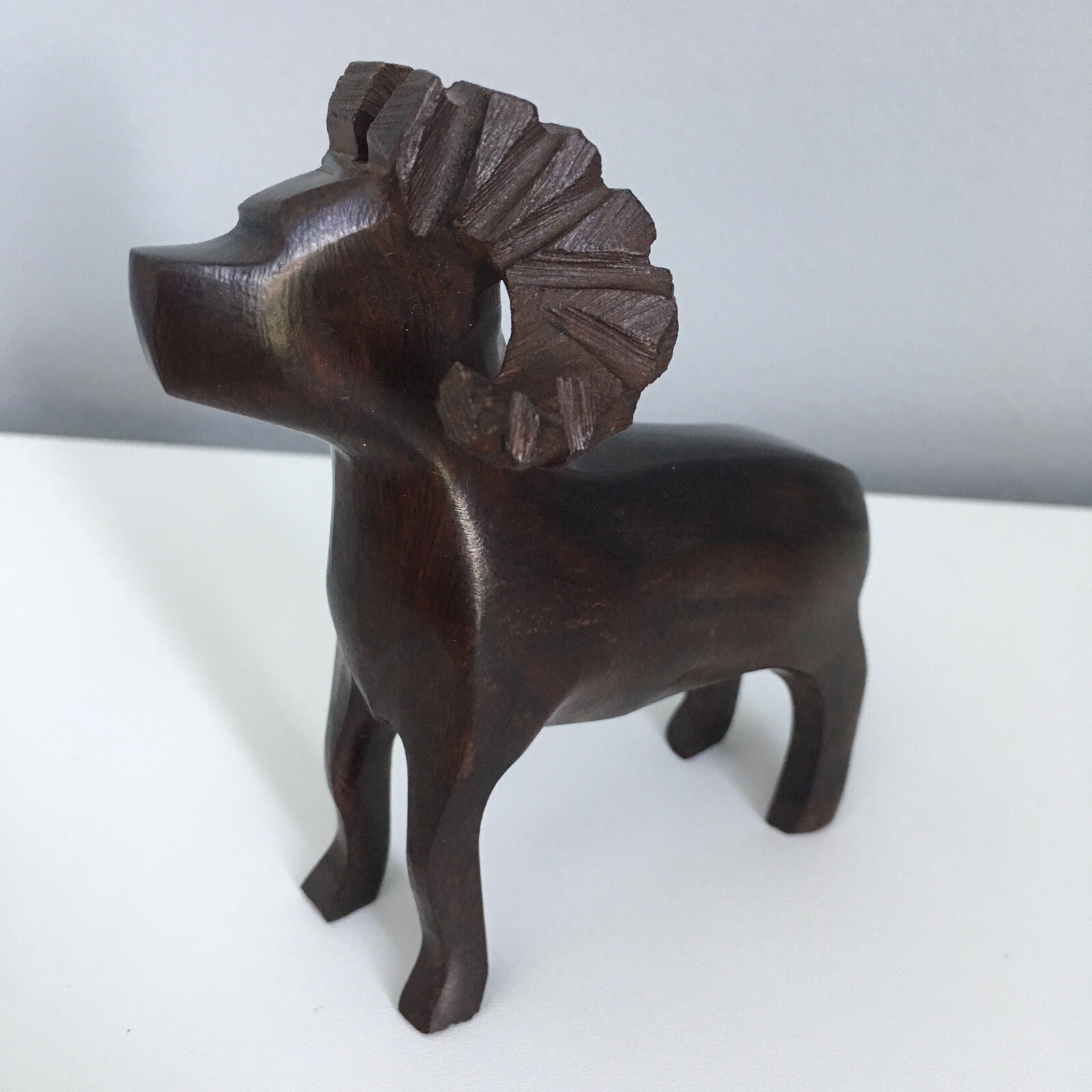 HAND CARVED WOOD BIGHORN RAM DALL SHEEP SCULPTURE 3 3/4”