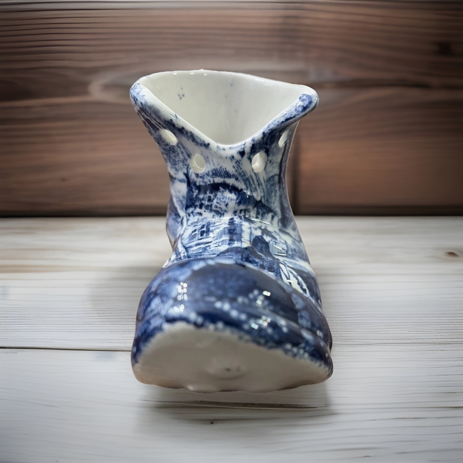 Vintage Blue And White Old Foley James Kent Staffordshire Porcelain Boot 5”x 3”