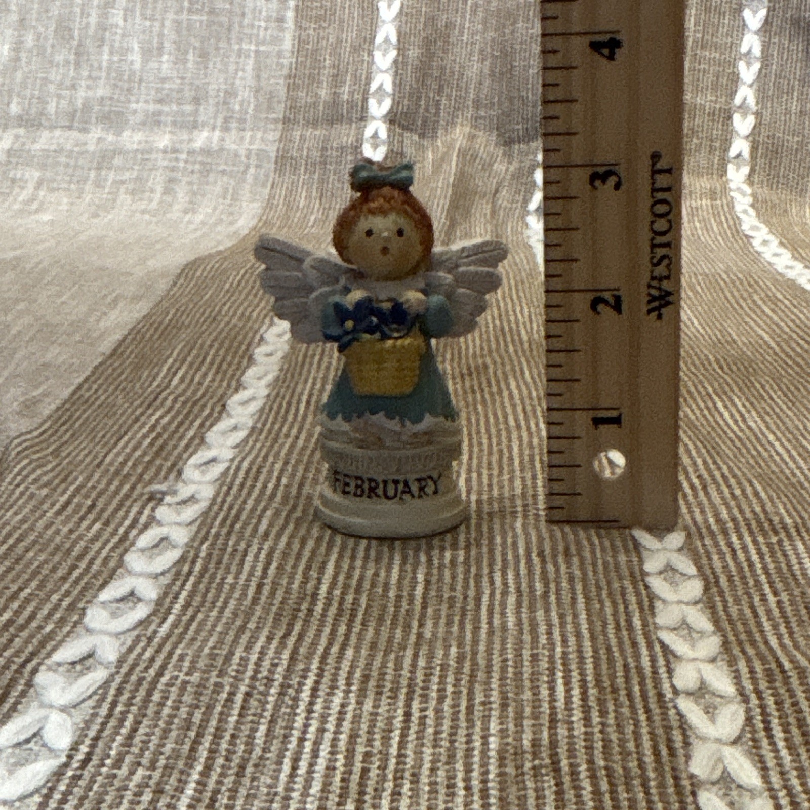February Angel Figurine Small 3 in Hand Painted Resin Mini Multicolor