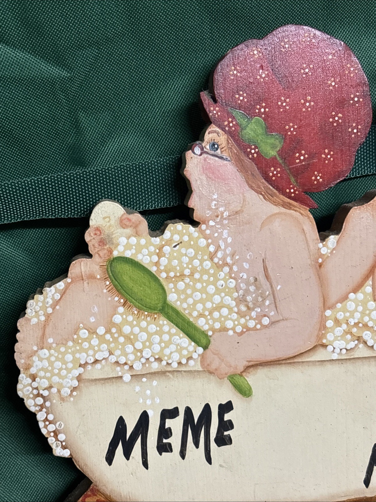 Unique Vintage Folk Art “Bath Time” Handmade Tole Painted Wall Hanger 11″x10″