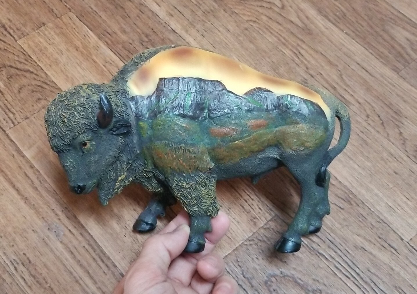 PAINTED MOUNTAIN SCENE BISON FIGURE/STATUE 9x6x3 HOBBY LOBBY