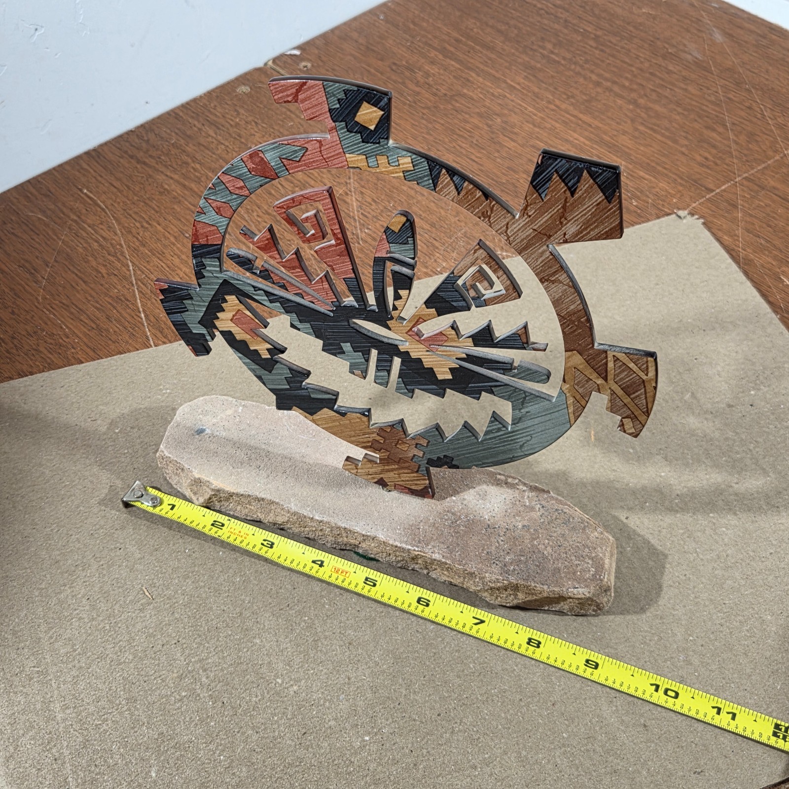 Petroglyph Turtle On Sandstone Base Southwestern Home Cabin Decor Metal & Stone