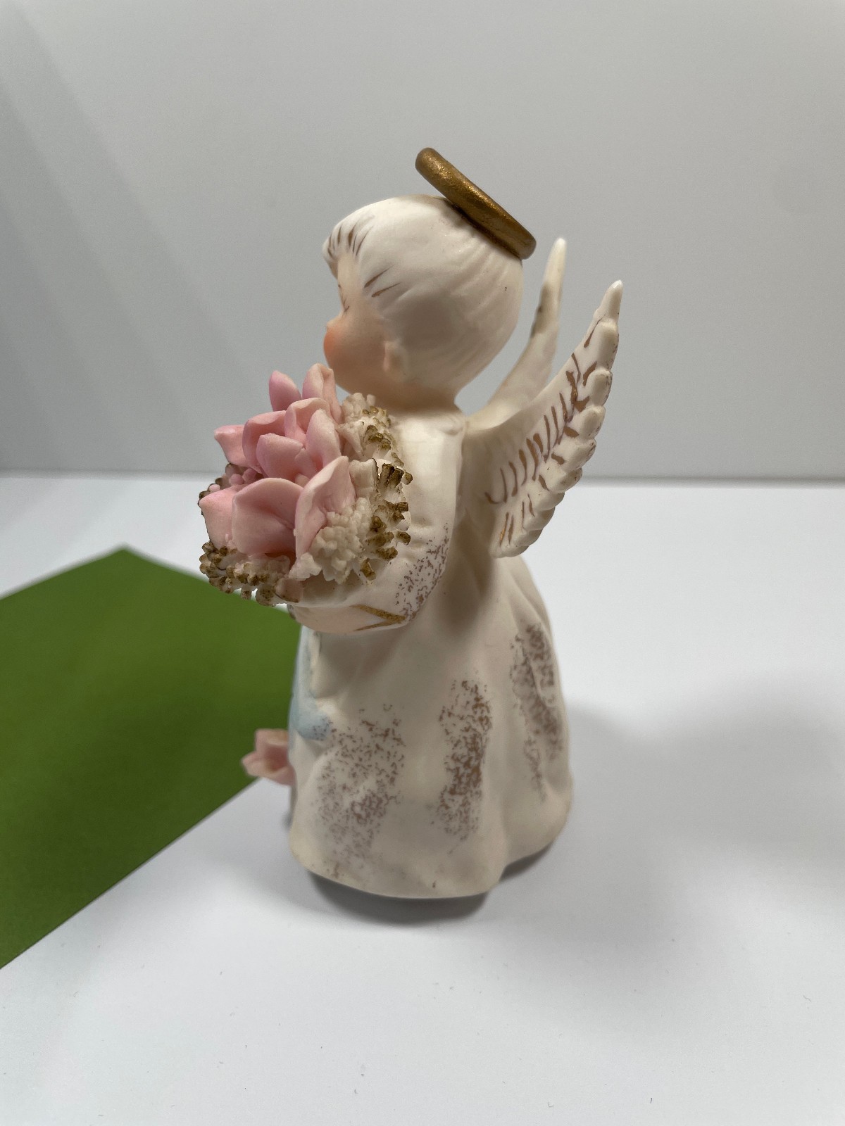 Lefton February Birthday Girl Angel Statue with Pink Flowers