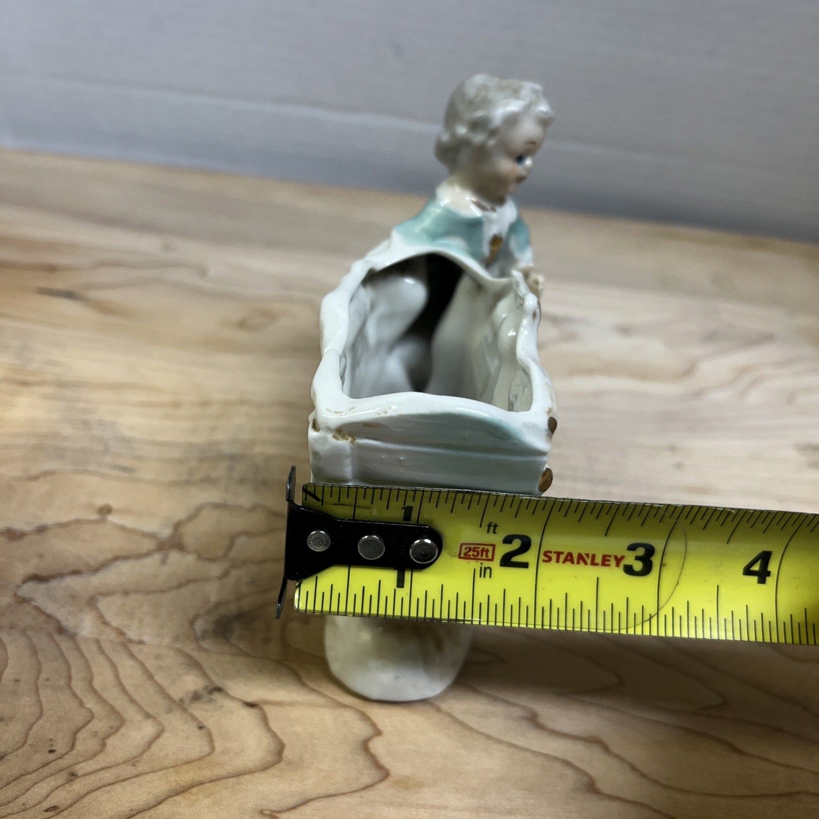 Vintage UCAGO 1950s Porcelain Figurine Vase #1352 Hand Painted Boy Pushing Cart