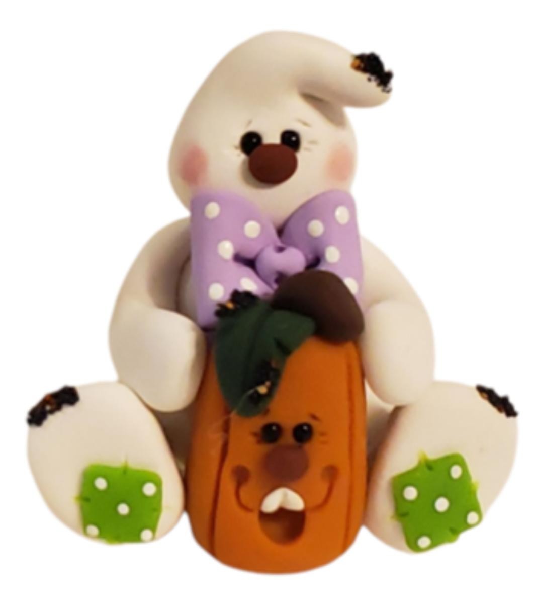 Ghost with Jack-o-Lantern Pumpkin Handmade Polymer Clay Halloween Fall Décor