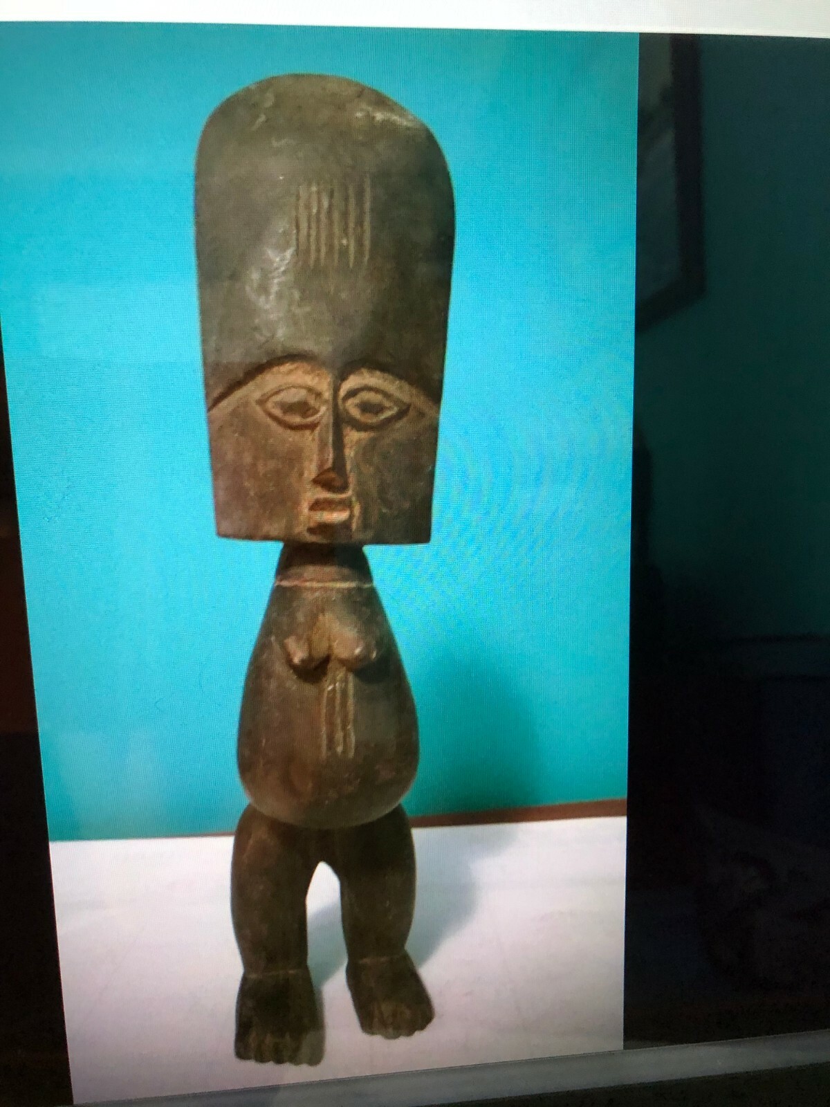 ANTIQUE AFRICAN – “PREGNANT WOMAN” WOOD FIGURINE 15 1/8 ” H ,13.7 Oz..