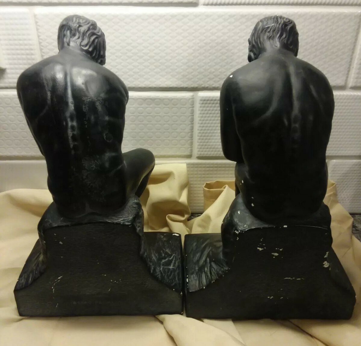 Esco Chalkware Thinking Man Bust Set Of Two Vintage BookEnds
