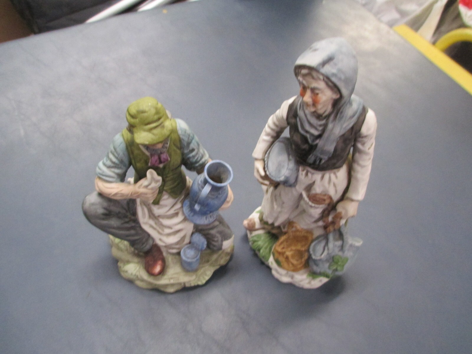 2 Pc Set Porcelain Vintage Painted Figures Figurines 11 inches tall