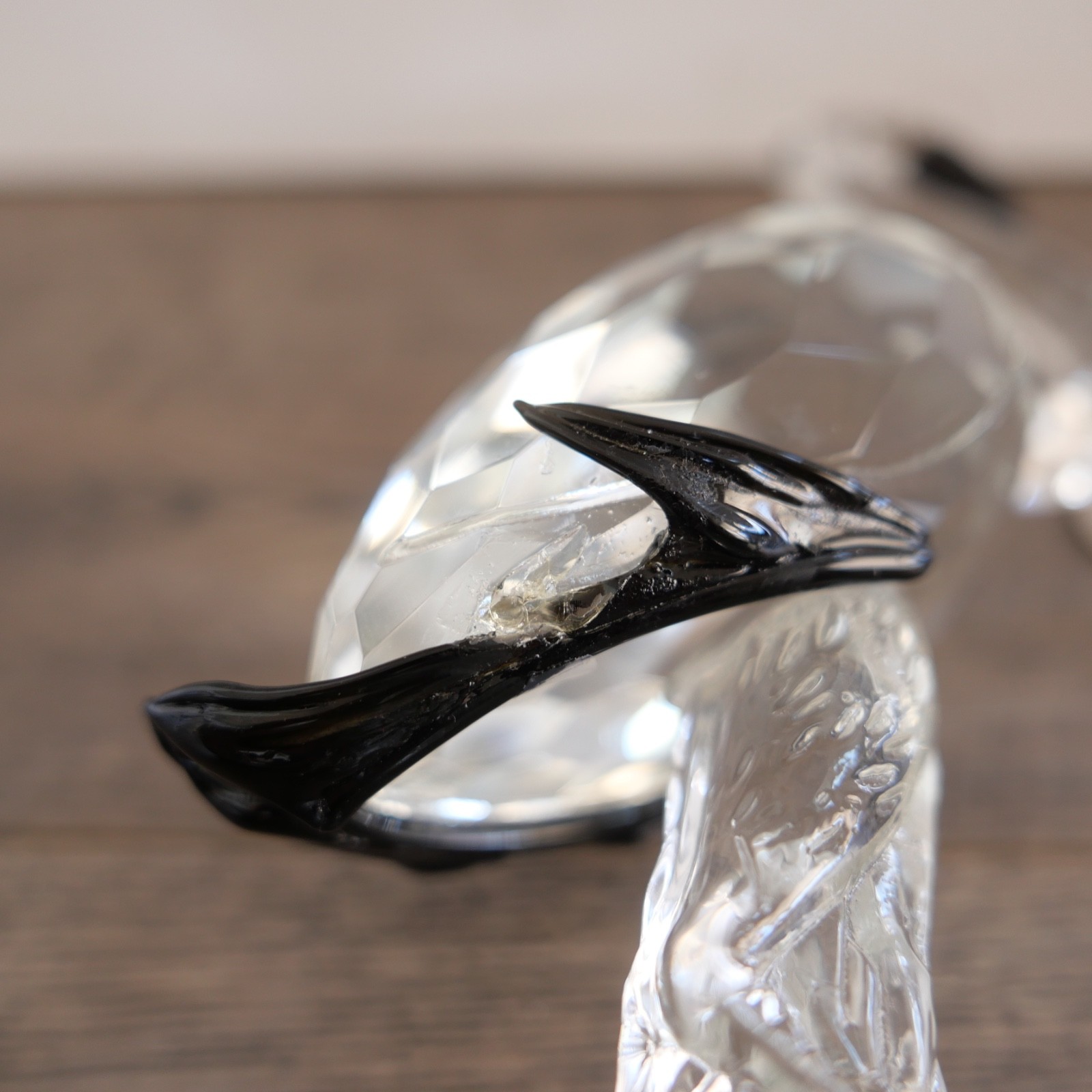 Faceted Crystal Flamingo Clear with Black Feathers 9″ Inch Figurine !!!