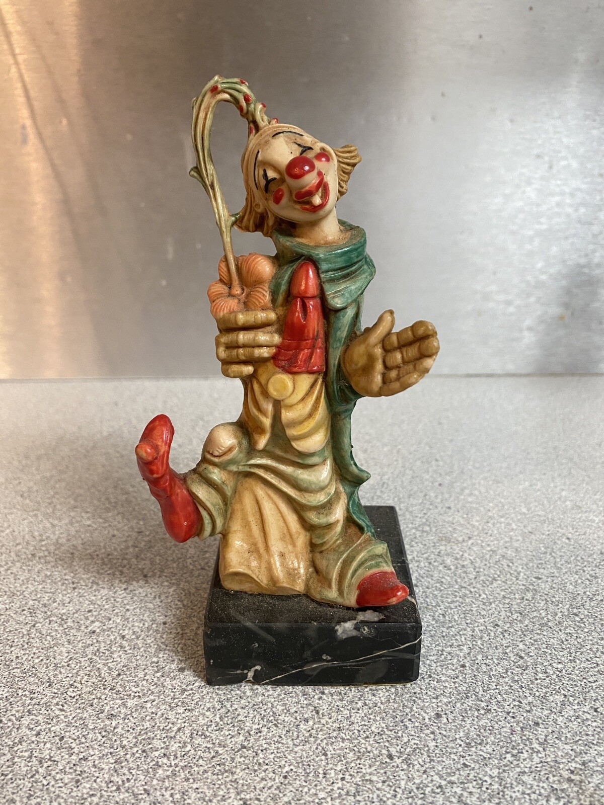 Vintage Fontanini Resin HTF Short CLOWN Italy Spider Genuine Carrara Marble Base