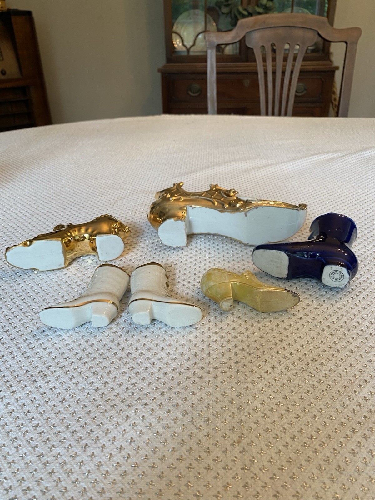 Lot Of (6) Vintage Miniature Shoes Porcelain Glass Souvenir Germany