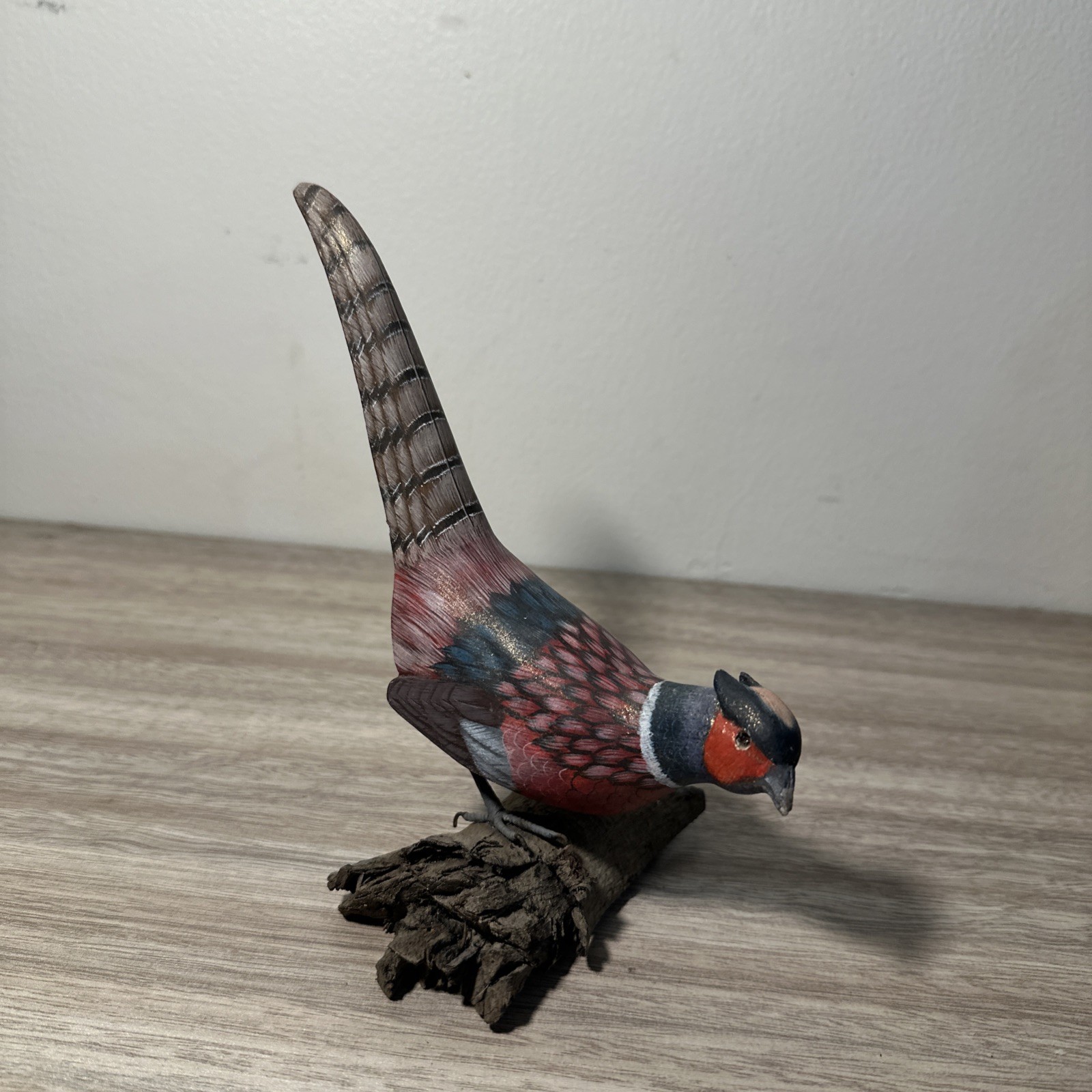 Vintage Handmade Hand Painted Wooden Pheasant Carving Folk Art Realism