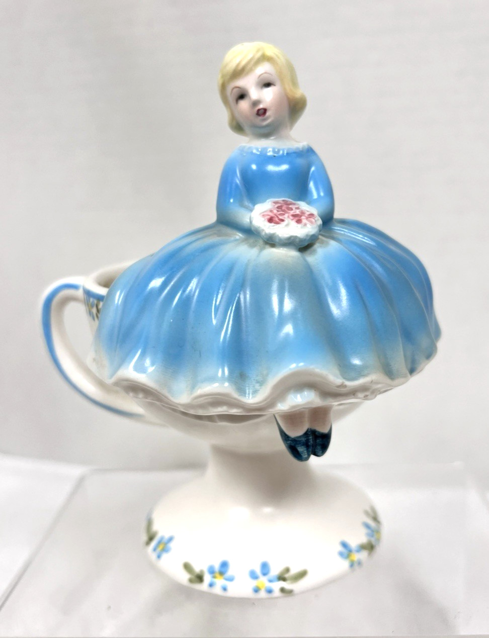 1963 Relpo Samson Import Girl Sitting On Teacup Ceramic Flowerpot Planter Vase