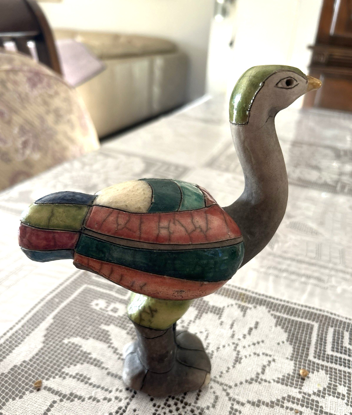 Raku Art Pottery Ostrich Pretty Colors Handcrafted S. Africa