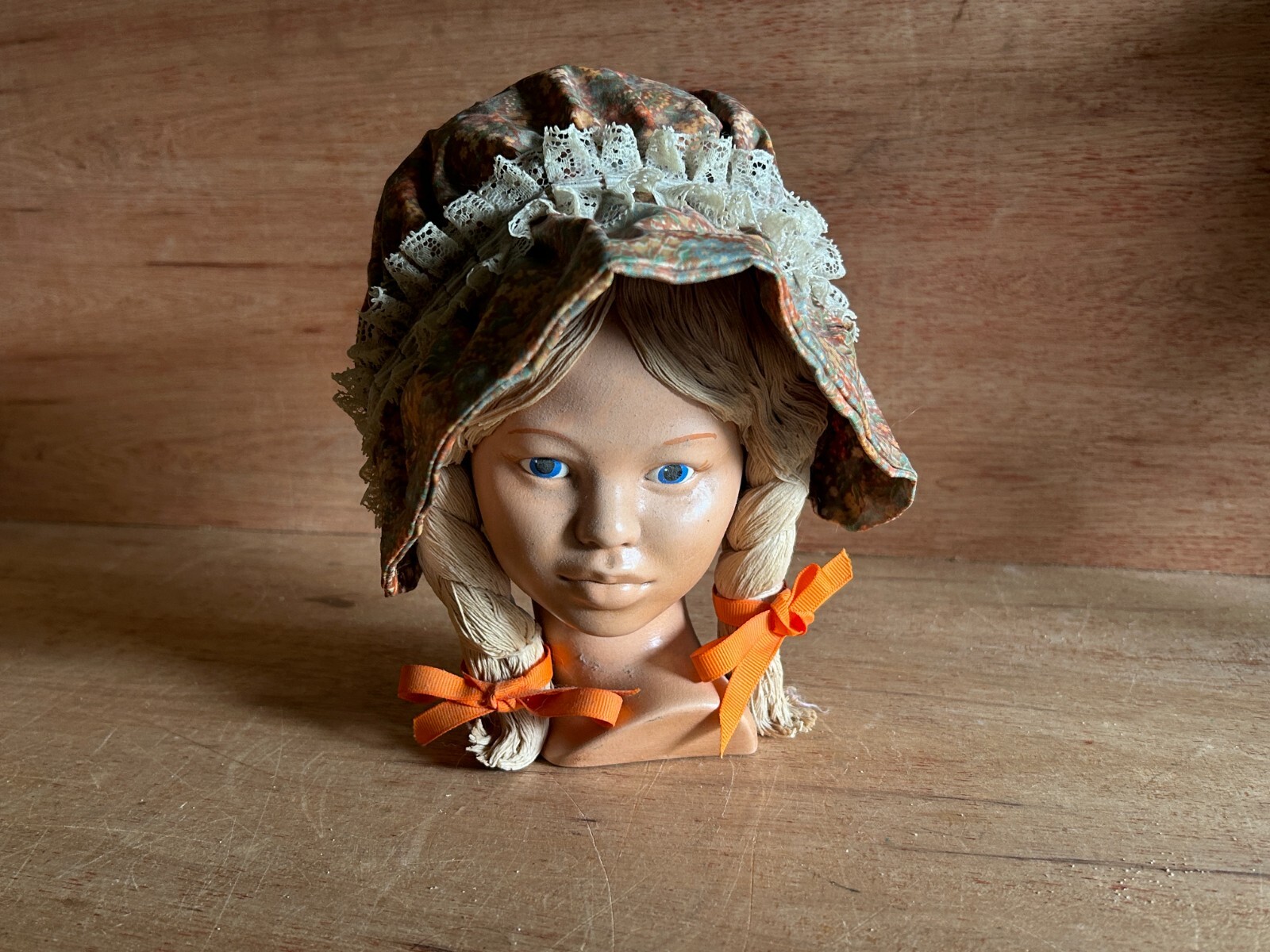 Farm Girl Bust Head Figurine Statue Figure Peasant Hillbilly Pig Tails Vtg OP