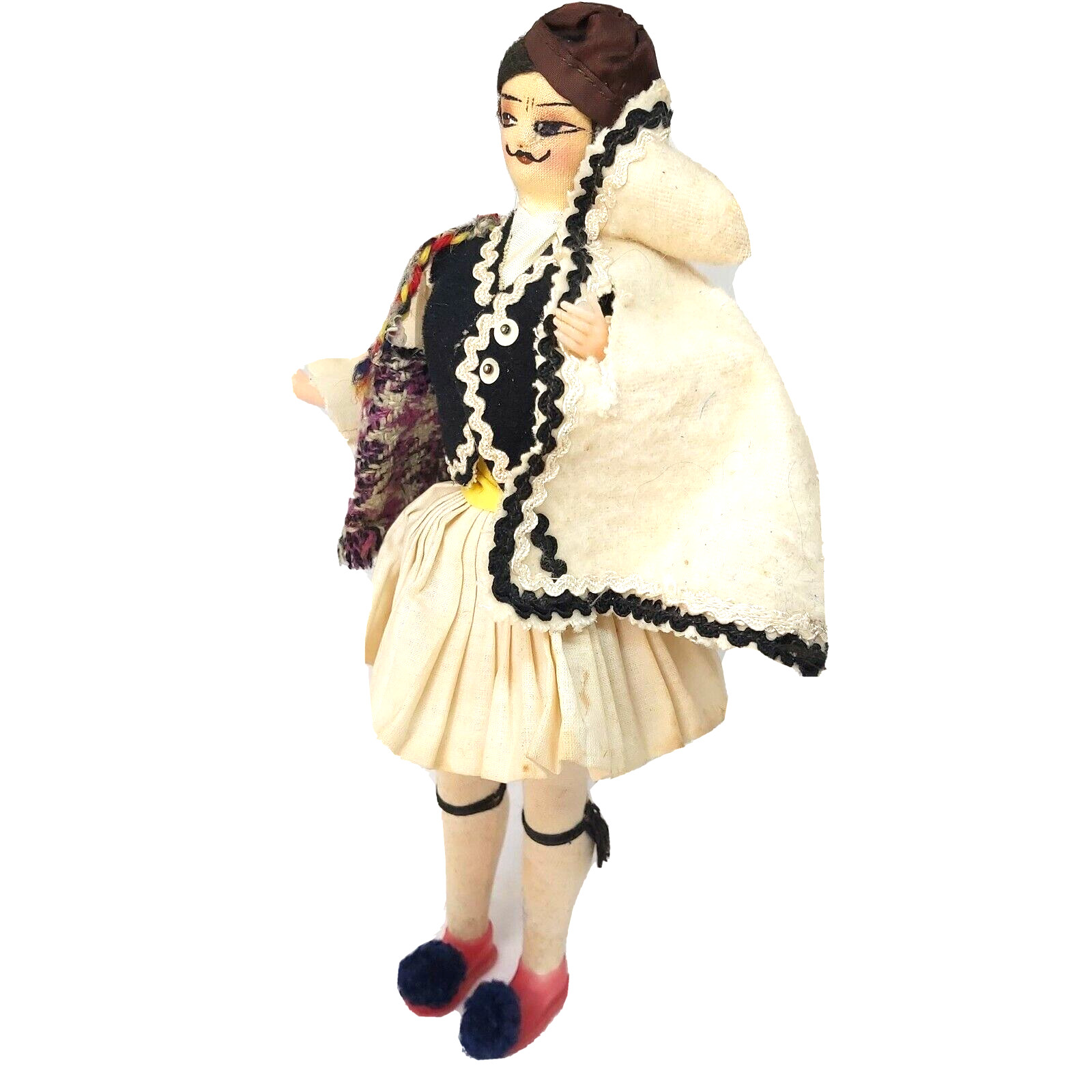 Greek Soldier Traditional Military Uniform Costume Doll with Cape 10 inches Tall