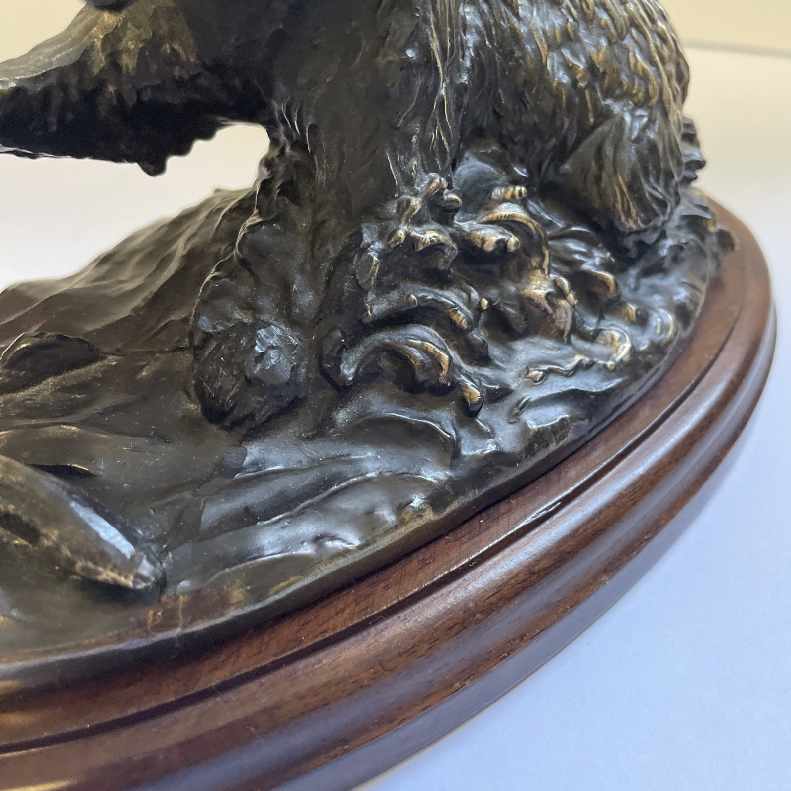 O’Brien Gallery Originals Grizzly Bear Salmon Fishing Metal Sculpture Read