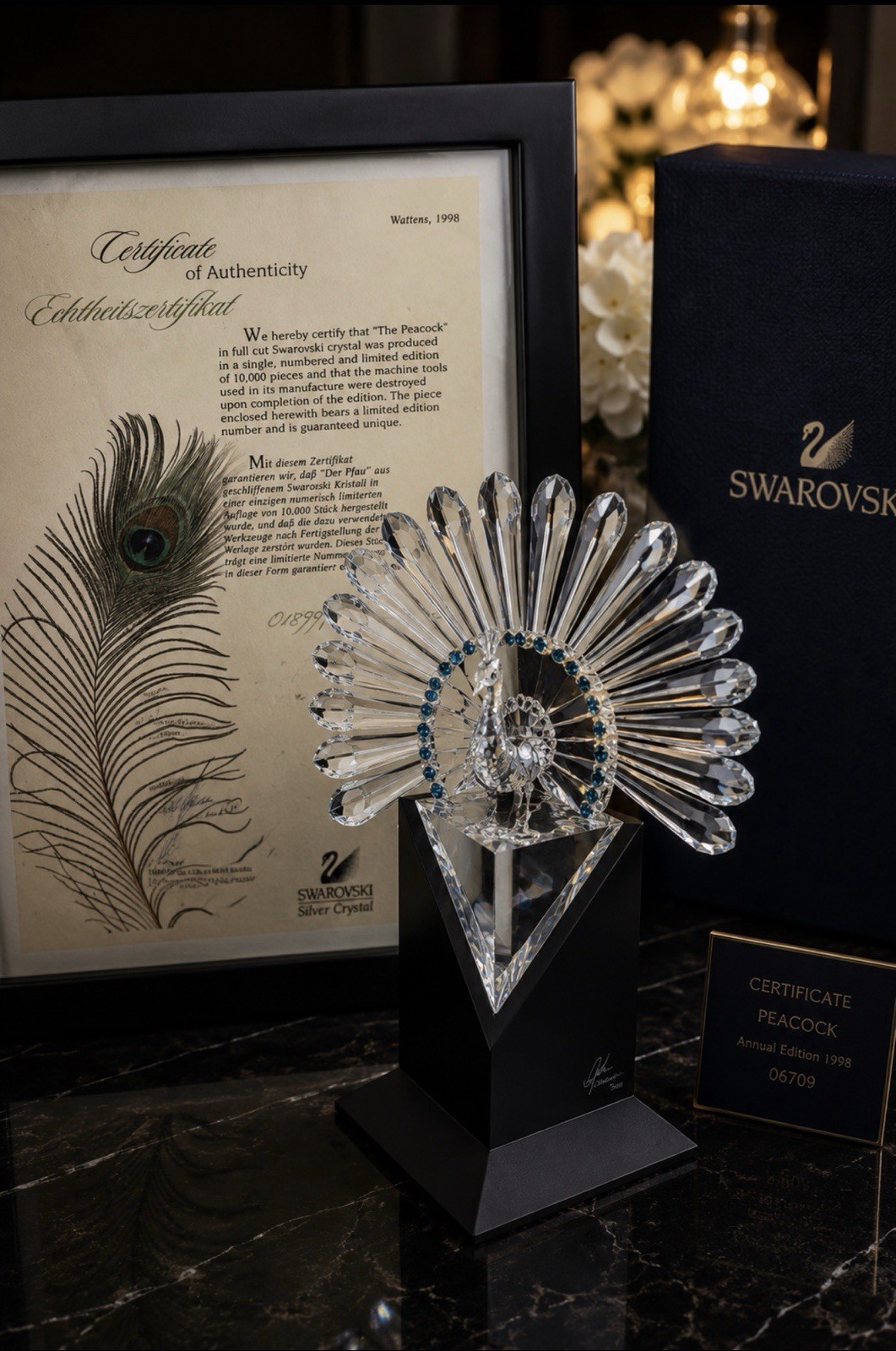 Swarovski 1998 Peacock Limited Edition #01899/10000 Crystal Figure Adi Stocker