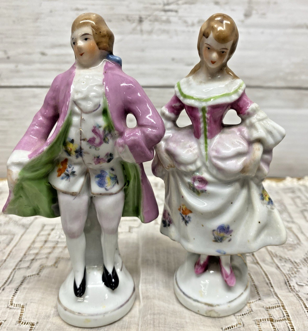 Vintage Porcelain Bisque Courting Couple Victorian Figurine Pair Man Woman Japan