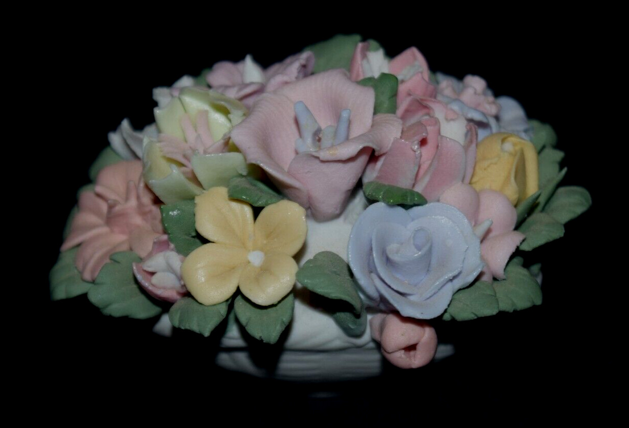 Multi-color, CERAMIC FLORAL BASKET “KNICK-KNAK,” (2.25″ x 3.50″ Oval), New