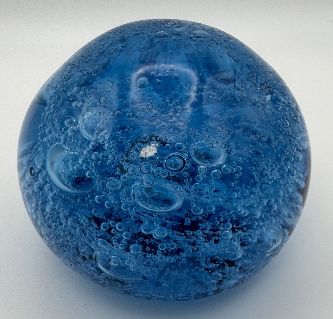 Hand Blown Glass Ocean Bubbles Blue Table Orb Art Sculpture
