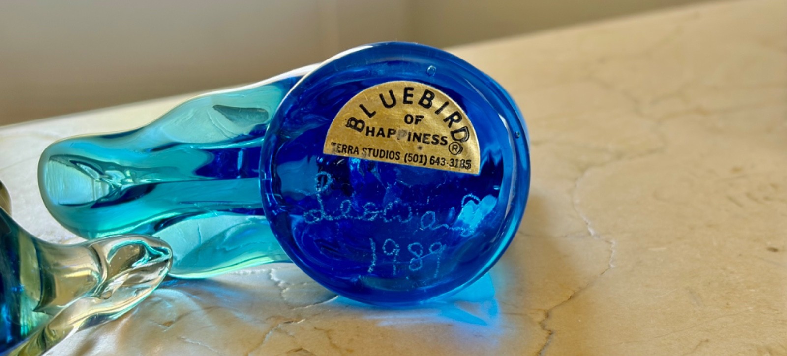 Blue Bird Of Happiness Set Large Leo Ward 1989 & Murano Style Both Signed
