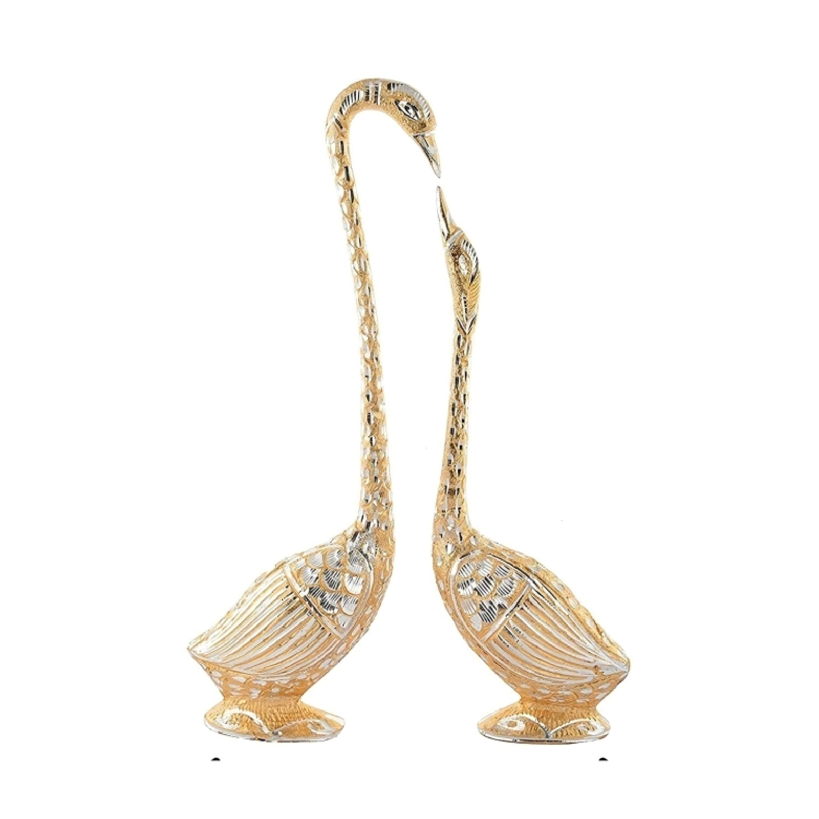 Handcrafted Pair of Kissing Duck Showpiece – 29 cm (Aluminium, Golden), Home Dec