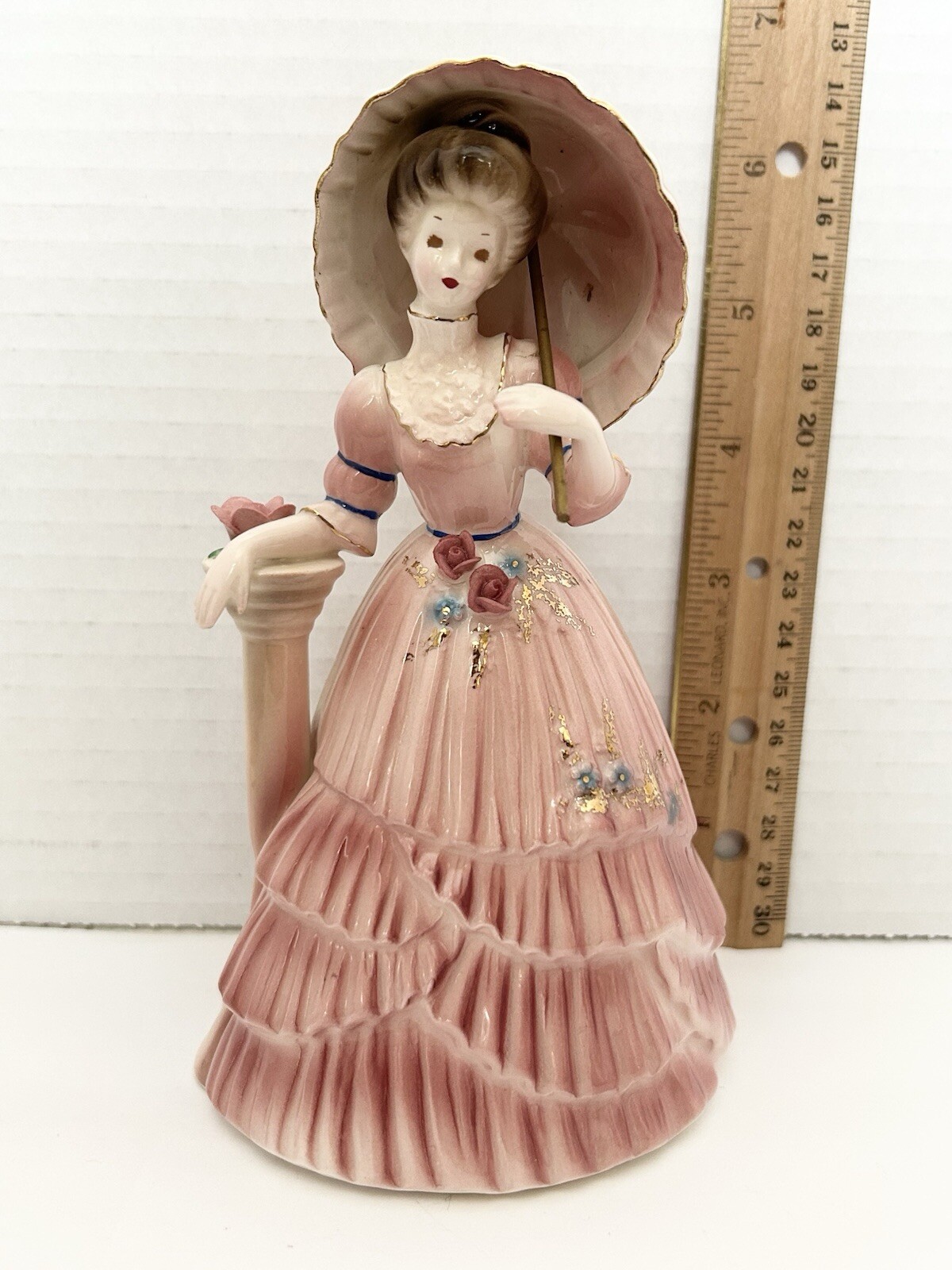 Josef Originals Gibson Girl Melanie w/ Parasol Umbrella Figurine Pink Dress