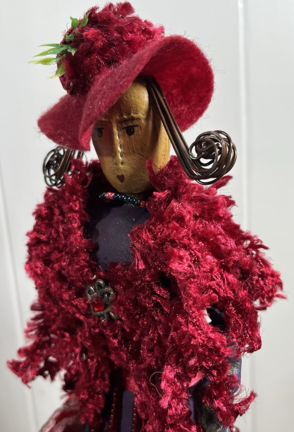 Collectible Hand Crafted Folk Art Paper Mache Woman Shopping 16″ Figure Umbrella